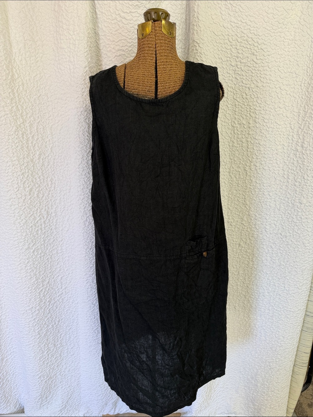 Vintage 90s Royal Robbins Black Linen Shift Jumper Dress Size L Made In USA